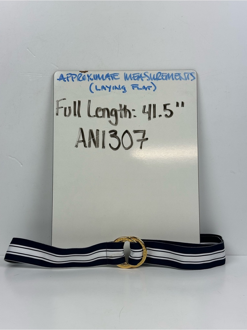Lauren Ralph Lauren Navy and White Striped Ribbon Belt with Gold Ring - Picture 12 of 12